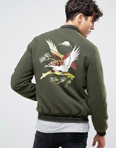 Мягкая куртка цвета хаки с вышитым орлом ASOS Souvenir - Зеленый