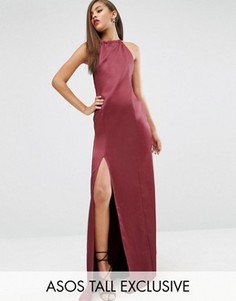 Атласное платье-халтер макси ASOS TALL RED CARPET - Красный