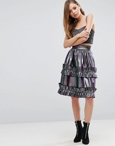 Жаккардовая юбка для выпускного цвета металлик с оборками ASOS - Мульти