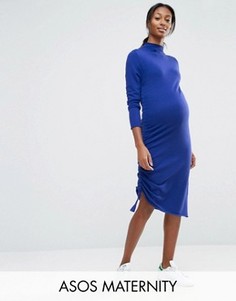 Трикотажное платье миди для беременных со сборкой сбоку ASOS Maternity - Синий
