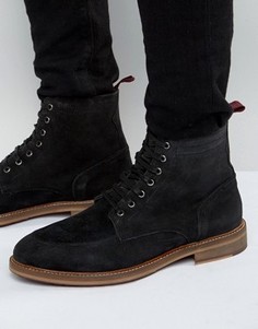 Черные замшевые ботинки со шнуровкой и декоративной строчкой на носке ASOS - Черный