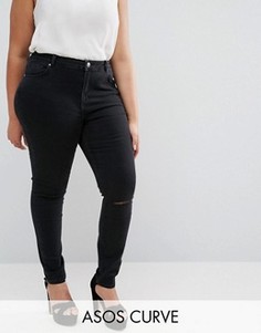 Черные рваные джинсы скинни с классической талией и рваными коленями ASOS CURVE Lisbon - Черный
