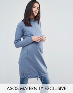 Трикотажное платье с кромкой на шнурке ASOS Maternity LOUNGE - Синий