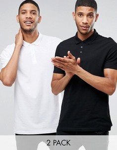 2 длинных футболки‑поло из пике (черная/белая) ASOS - СКИДКА - Мульти