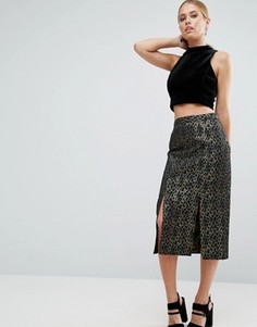 Жаккардовая юбка-карандаш со звериным узором металлик ASOS - Мульти