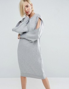 Трикотажное платье с разрезами на рукавах ASOS WHITE - Серый