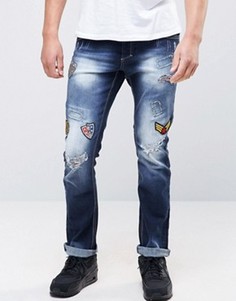 Рваные узкие джинсы с заплатками Juice - Синий