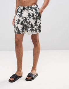 Шорты для плавания средней длины с пальмовым принтом ASOS - Бежевый