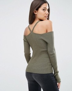 Джемпер с открытыми плечами и бретелями ASOS - Зеленый