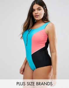 Слитный купальник колор блок Costa Del Sol Plus Size - Мульти