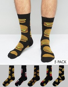 Набор из 5 пар носков с принтом фаст-фуд ASOS - Черный