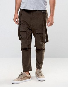 Коричневые вельветовые брюки с заниженным шаговым швом ASOS - Коричневый