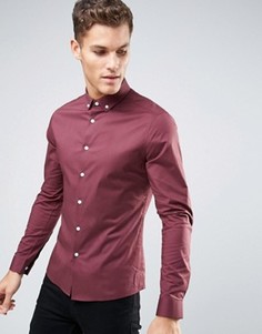 Бордовая рубашка скинни с воротником на пуговицах ASOS - Красный