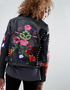 Кожаная байкерская куртка с цветами и заклепками ASOS Premium - Черный
