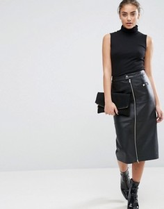 Кожаная юбка-карандаш с карманами на молнии ASOS - Черный