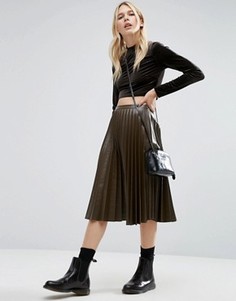 Юбка миди плиссе из искусственной кожи ASOS - Зеленый