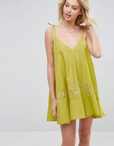 Пляжное платье мини с золотистой вышивкой ASOS - Зеленый