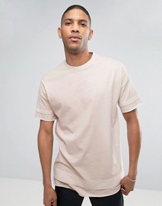 Розовая выбеленная oversize-футболка с двухслойными рукавами и кромкой ASOS - Розовый