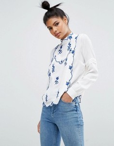 Блузка с синей цветочной вышивкой ASOS - Белый
