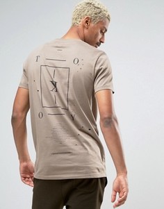 Длинная плотная футболка с принтом на спине ASOS - Коричневый