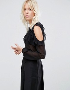 Блузка без воротника с открытыми плечами и оборками ASOS - Черный