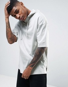 Бежевая супердлинная oversize-футболка с капюшоном ASOS - Бежевый