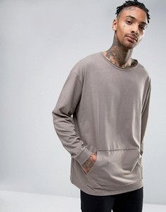 Oversize-лонгслив с карманом вязки изнаночными петлями ASOS - Серый