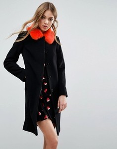 Пальто в винтажном стиле с контрастным воротником из искусственного меха Helene Berman - Черный