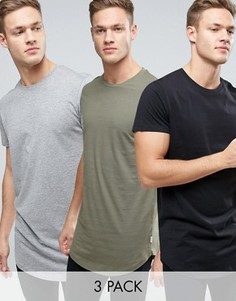 3 удлиненные футболки с асимметричным краем Jack &amp; Jones Originals - СКИДКА - Мульти
