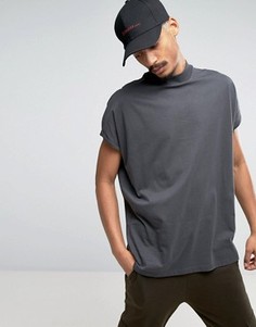 Oversize-футболка с высокой горловиной и закатанными рукавами ASOS - Черный