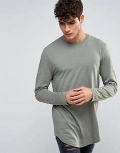 Зеленый супердлинный лонгслив с закругленным низом ASOS - Зеленый