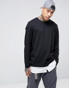 Длинный лонгслив с подолом в стиле рубашки ASOS - Черный