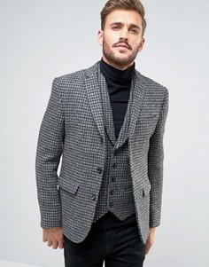 Твидовый узкий пиджак в ломаную клетку ASOS - Серый