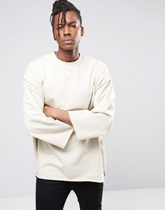 Длинный oversize-свитшот с необработанными краями и молниями ASOS - Бежевый