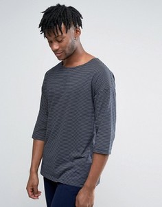 Oversize-футболка в полоску с рукавами 3/4 ASOS - Темно-синий