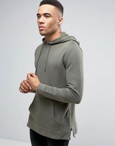 Длинное худи цвета хаки с молниями по бокам ASOS - Зеленый