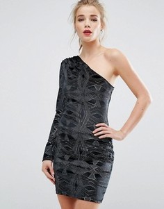 Бархатное облегающее платье на одно плечо New Look - Черный