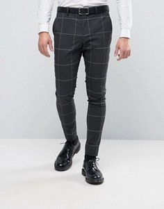 Суперузкие брюки в решетчатую клетку Selected Homme - Серый