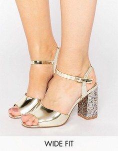Сандалии металлик для широкой стопы с блестками на блочном каблуке New Look - Золотой