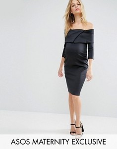 Платье для беременных с широким вырезом и плиссировкой ASOS Maternity - Черный