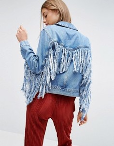 Синяя джинсовая куртка с бахромой сзади ASOS - Синий