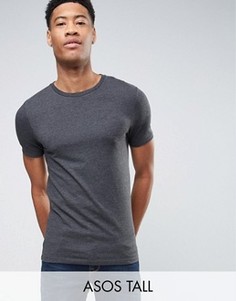 Темно-серая меланжевая обтягивающая футболка ASOS TALL - Серый