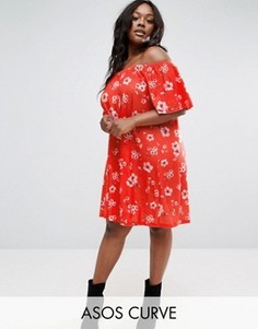 Платье с цветочным принтом ASOS CURVE - Красный