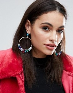 Броские серьги-кольца с разноцветными камнями ASOS - Мульти