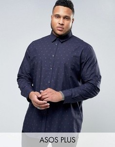 Темно-синяя рубашка классического кроя с принтом пейсли ASOS PLUS - Темно-синий