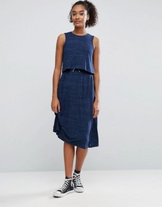 Платье миди в рубчик со шнурком ASOS - Синий