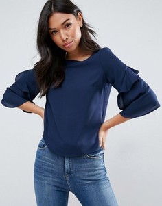 Футболка с оборками на рукавах ASOS - Темно-синий