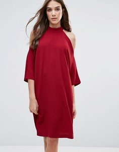 Oversize-платье миди с вырезами на плечах Liquorish - Красный