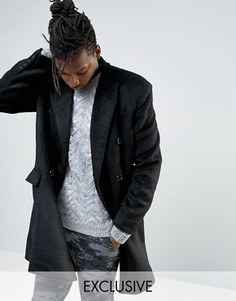 Черное двубортное пальто с добавлением шерсти Mennace - Темно-синий