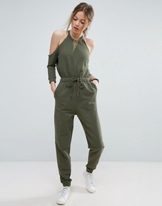 Трикотажный комбинезон с открытыми плечами ASOS - Зеленый